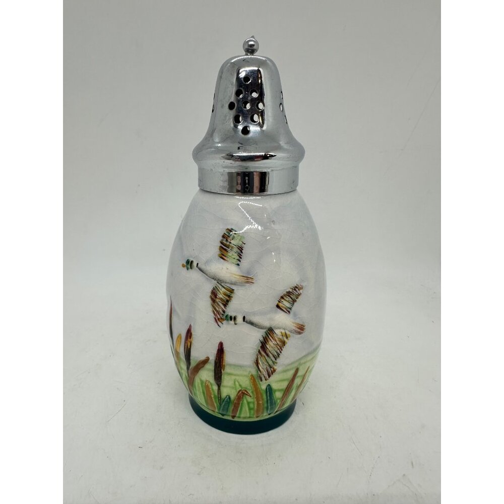 Vintage Hand Painted Staffordshire Shorter & Son Salt Sugar Shaker Chrome Lid En